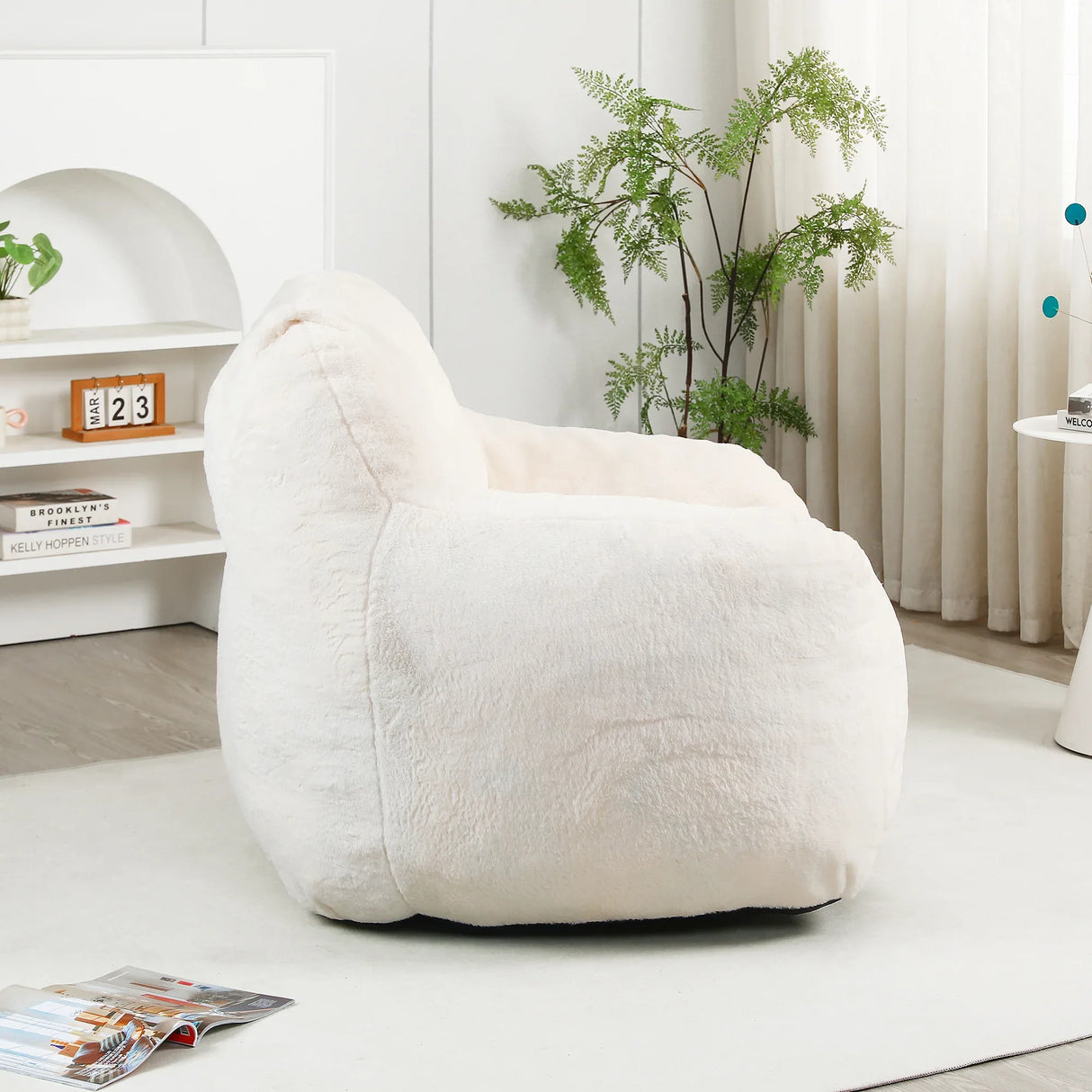 Large Faux Fur High-Density Foam Bean Bag Chair - Omega Lifestyles