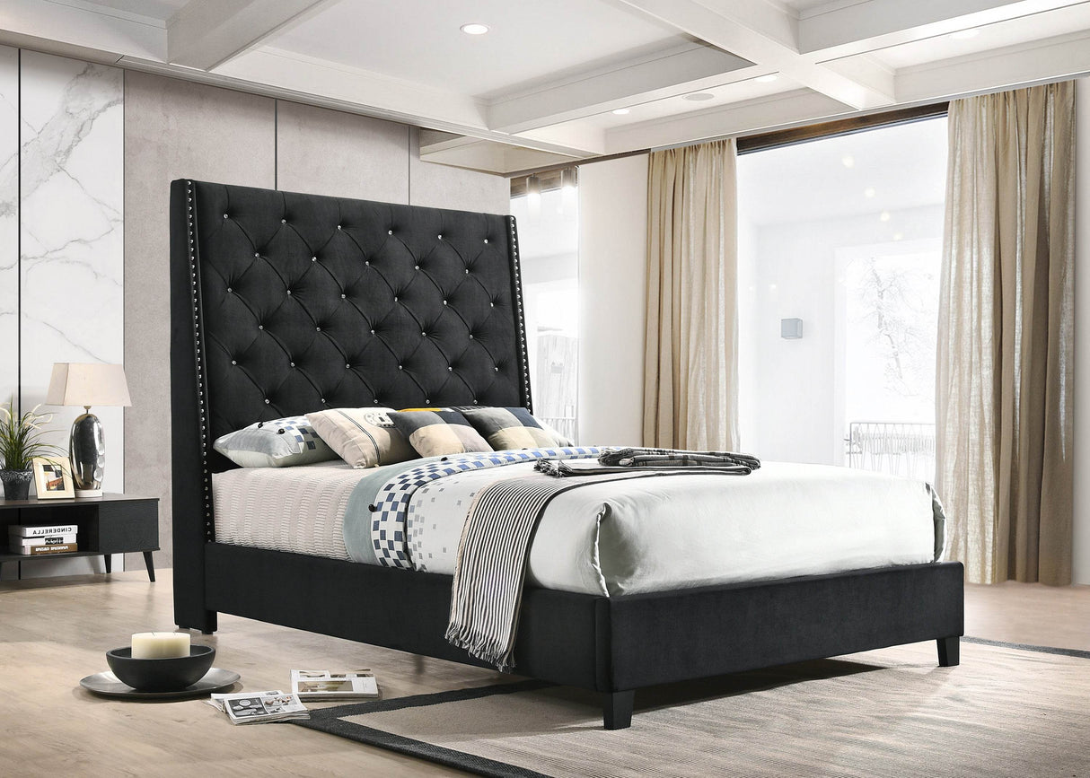 Modern Upholstered King Panel Bed With Nailhead Trim