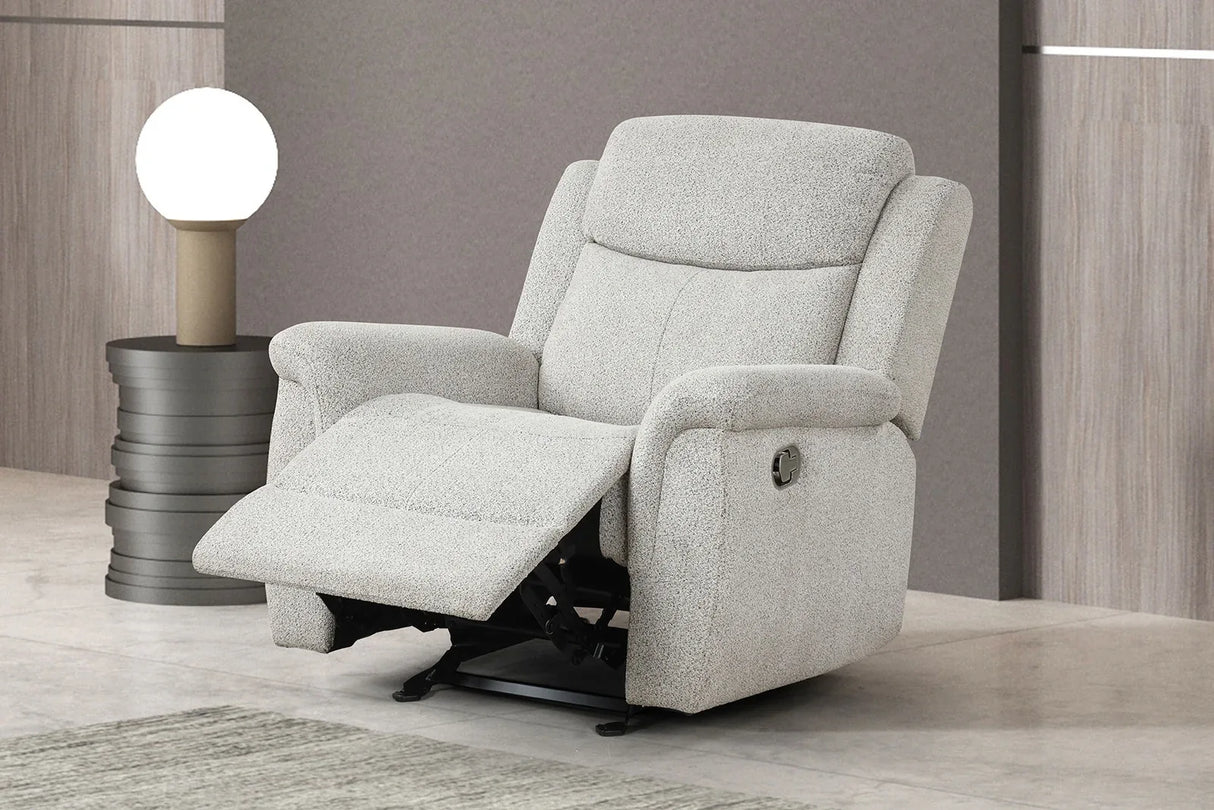Contemporary Light Gray Fabric Manual Glider Recliner - Omega Lifestyles