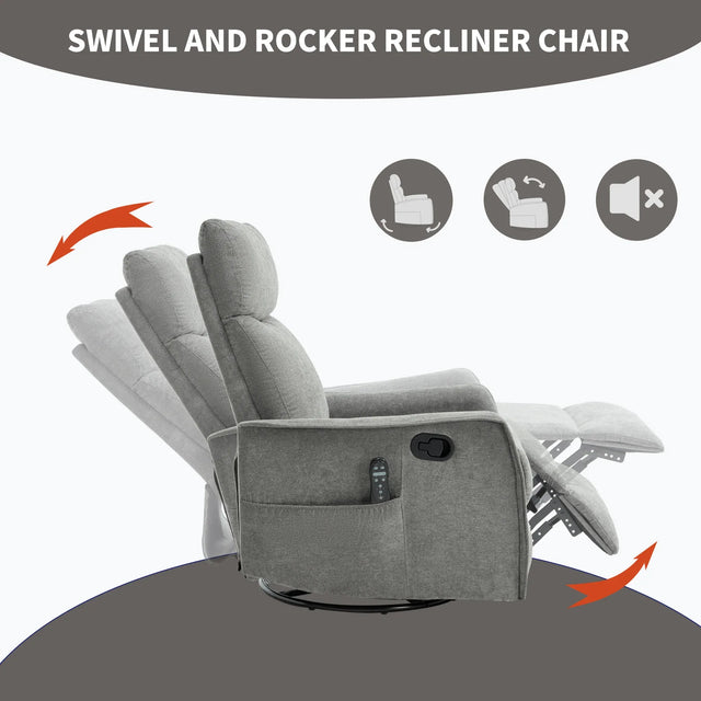 Heat Massage Recliner Chair With Swivel Rocker And Lumbar Heat - Omega Lifestyles