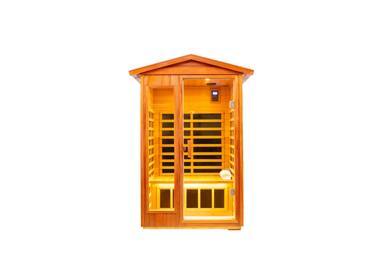 Two Person Far Infrared Khaya Wood Outdoor Sauna Room - Omega Lifestyles