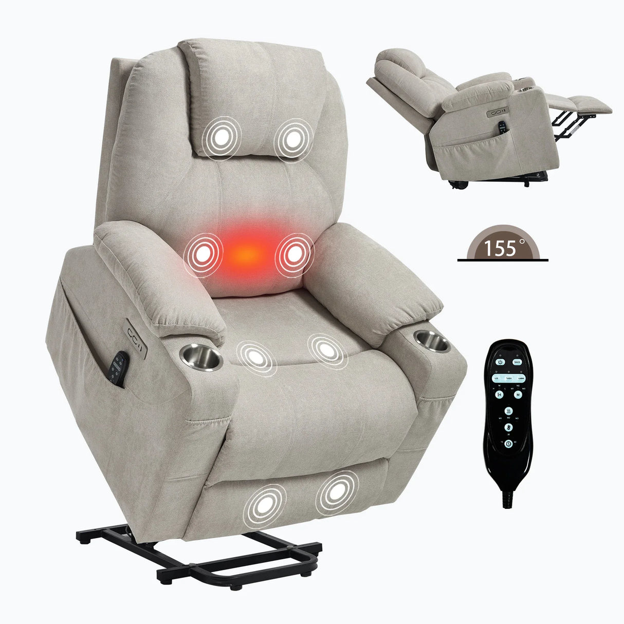 Power Lift Recliner Chair With Massage Lumbar Heat - Omega Lifestyles
