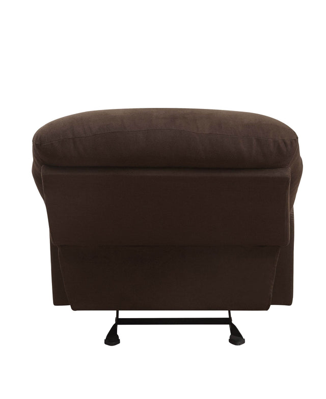 Chocolate Microfiber Glider Recliner With Pillow Top Arms - Omega Lifestyles