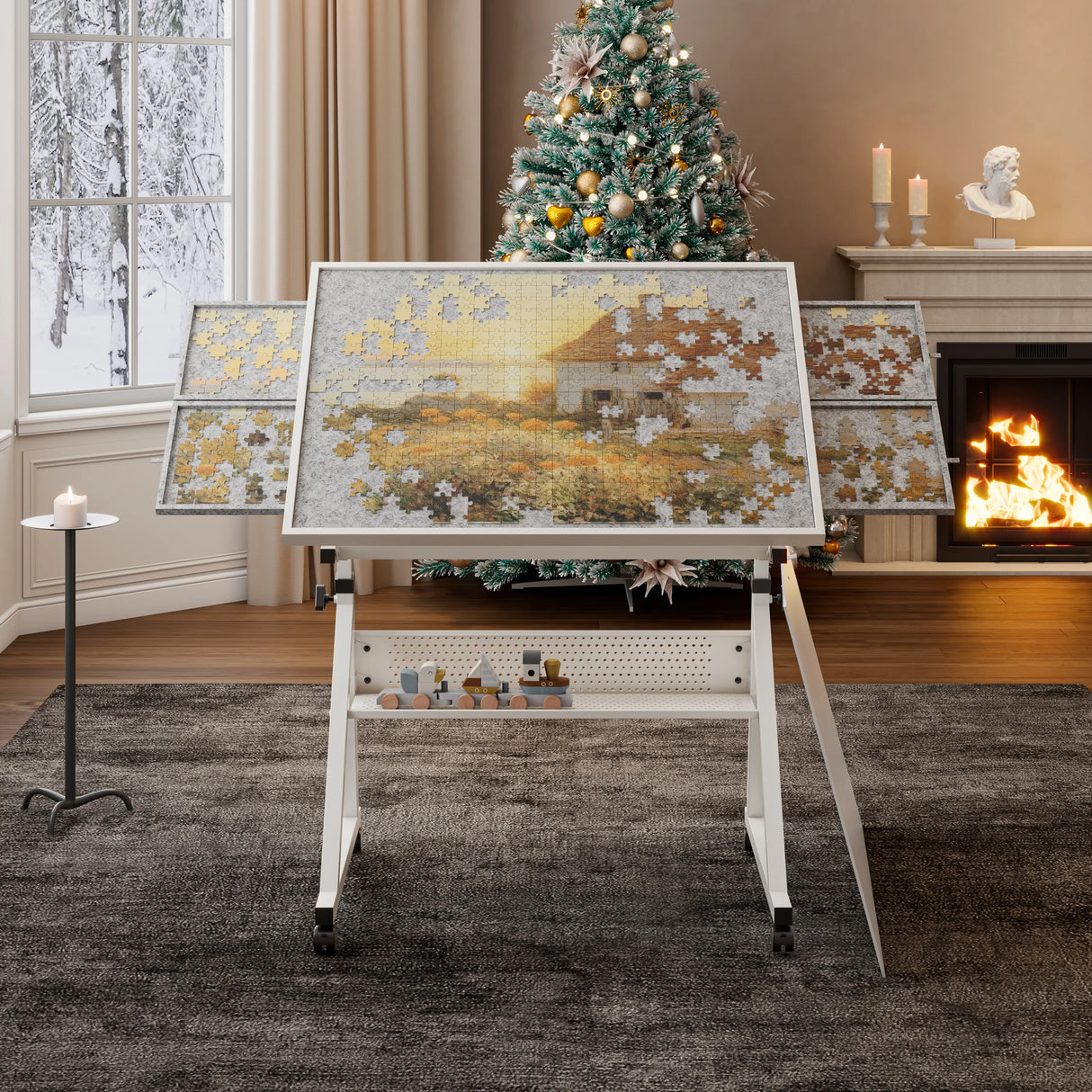 Adjustable Height Metal Puzzle Table With Storage Trays - Omega Lifestyles