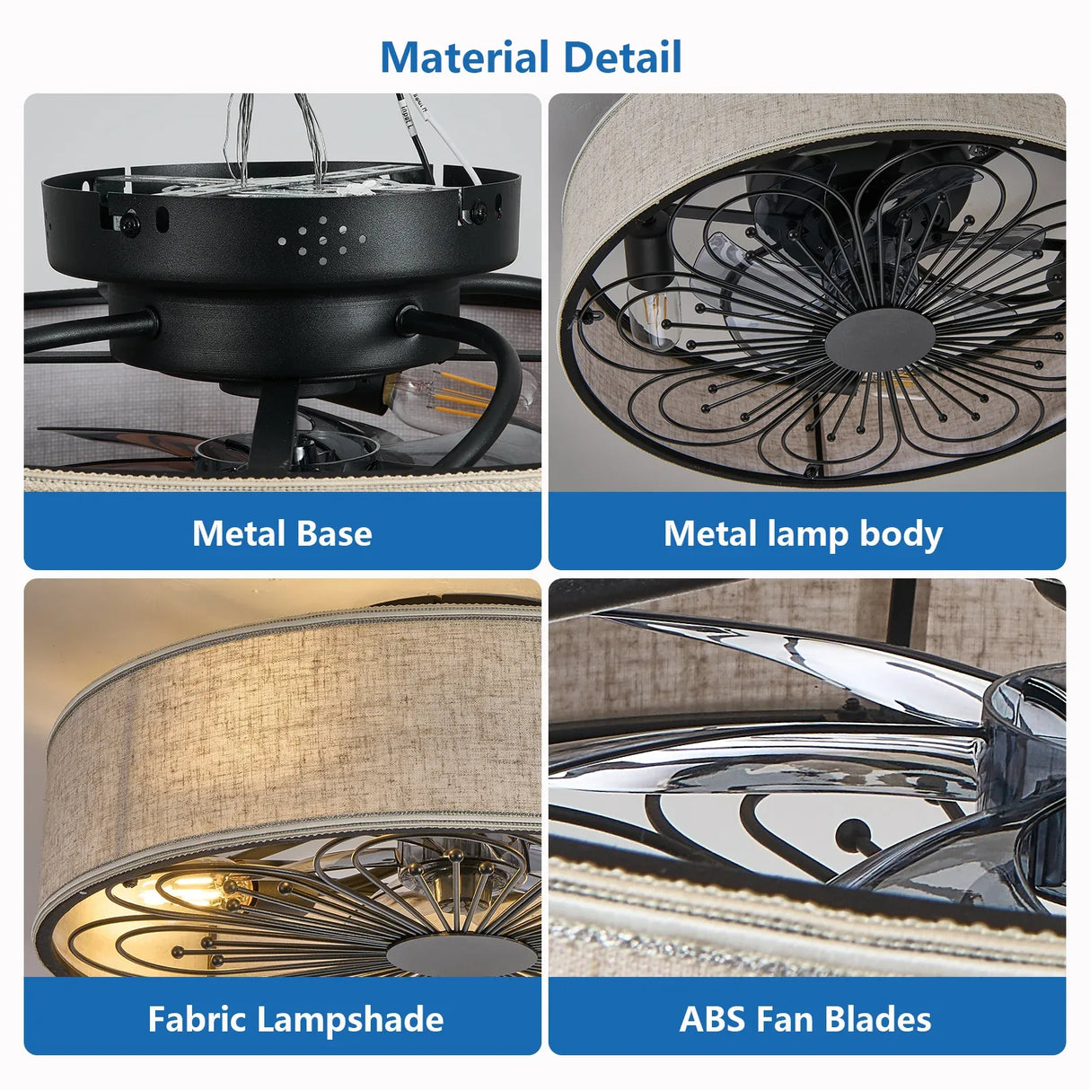 Bohemian Fabric Semi Flush Mount Ceiling Fan With Remote - Omega Lifestyles