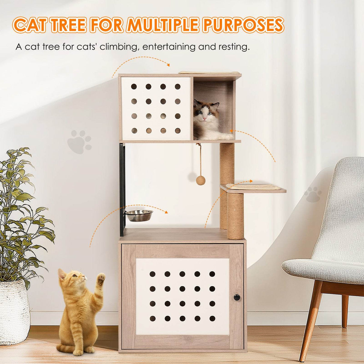 Modern Gray White Integrated Cat Tree Furniture - Sleep Galleria