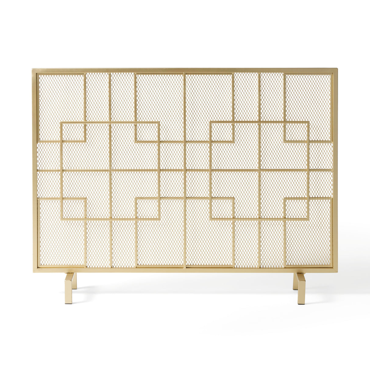 Modern Single Panel Iron Gold Fireplace Screen 41-Inch