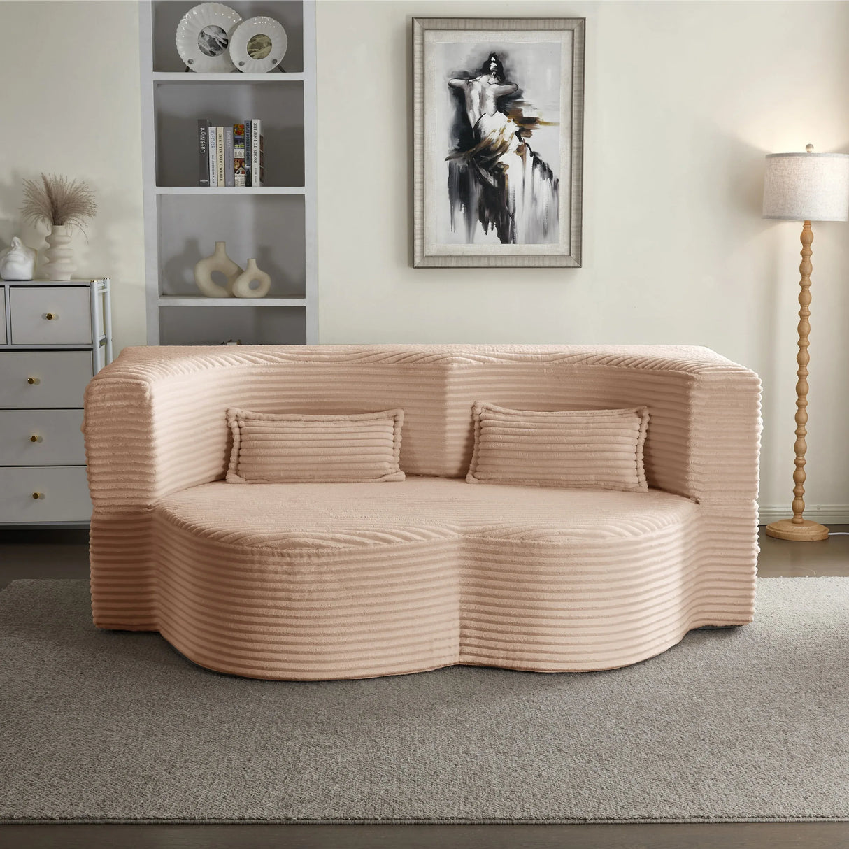 Full Size Plush Corduroy Foam Folding Sleeper Sofa Bed With Pillows - Omega Lifestyles