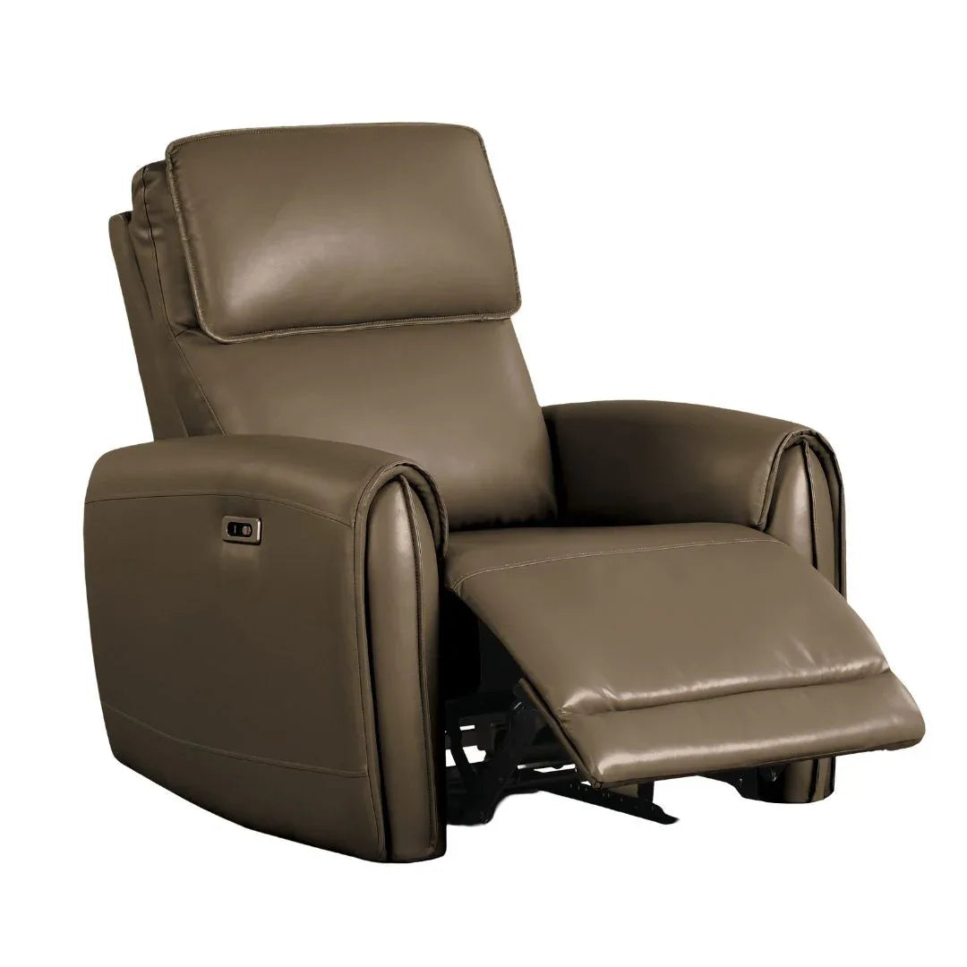 Contemporary Light Brown Power Recliner With USB Chargers - Omega Lifestyles