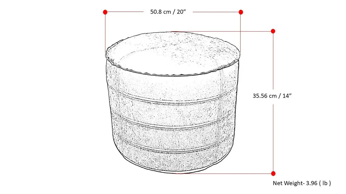 Distressed Brown Vegan Faux Leather Round Pouf - Omega Lifestyles