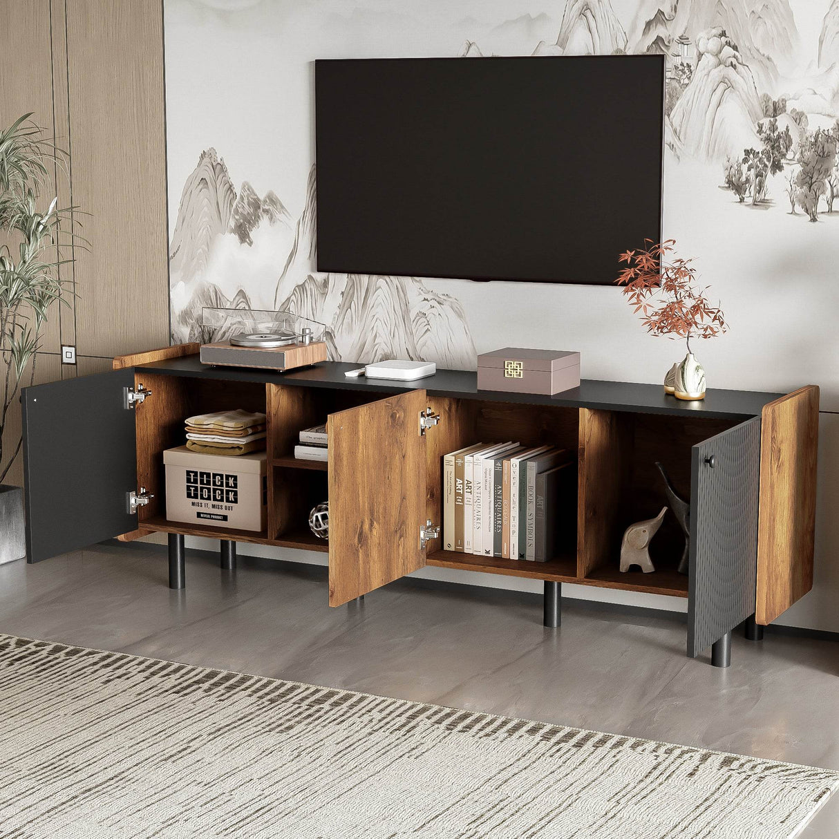 Mid Century Modern TV Stand With Storage Cabinets - Sleep Galleria