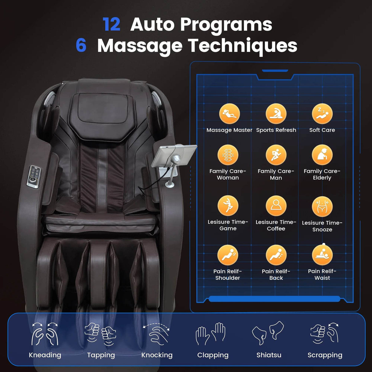 4D Massage Chair with 55" SL Track, 2 Zero Gravity Modes, Voice Control, Heating, Leather