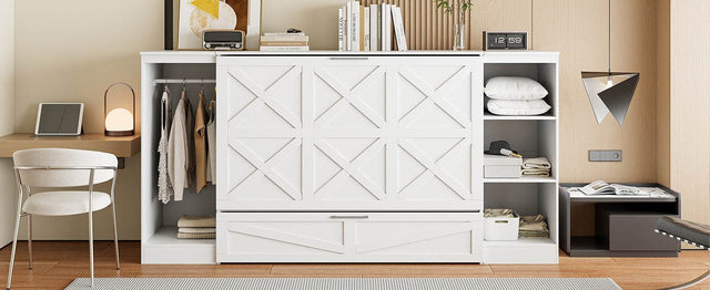 Twin Wood Murphy Bed With Wardrobe And Shelves - Omega Lifestyles