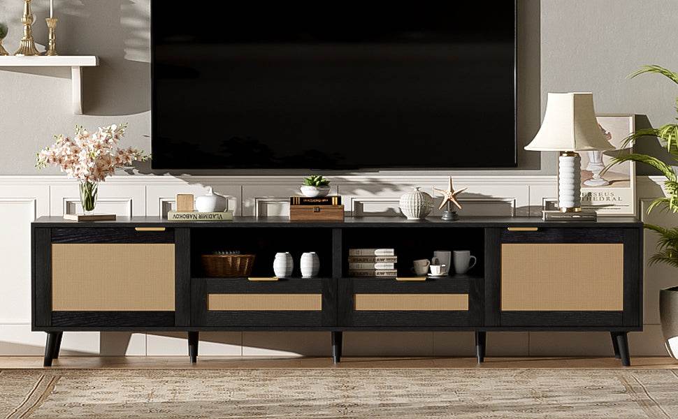 Modern Rattan TV Stand With Storage Cabinet - Sleep Galleria