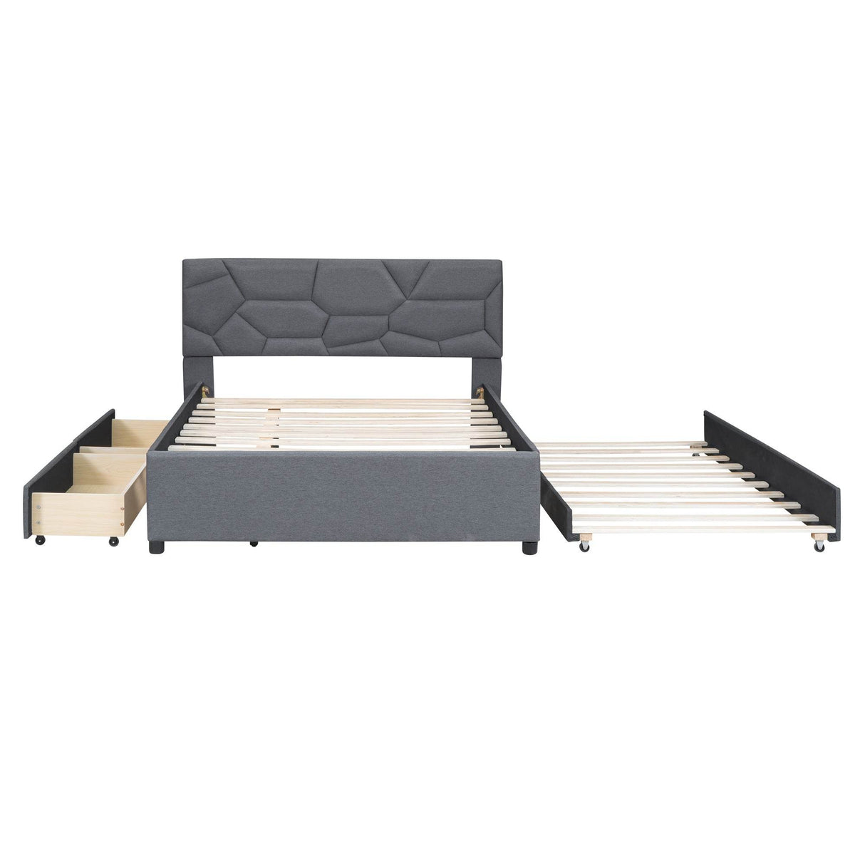 Full Upholstered Platform Bed With Trundle And Drawers - Omega Lifestyles