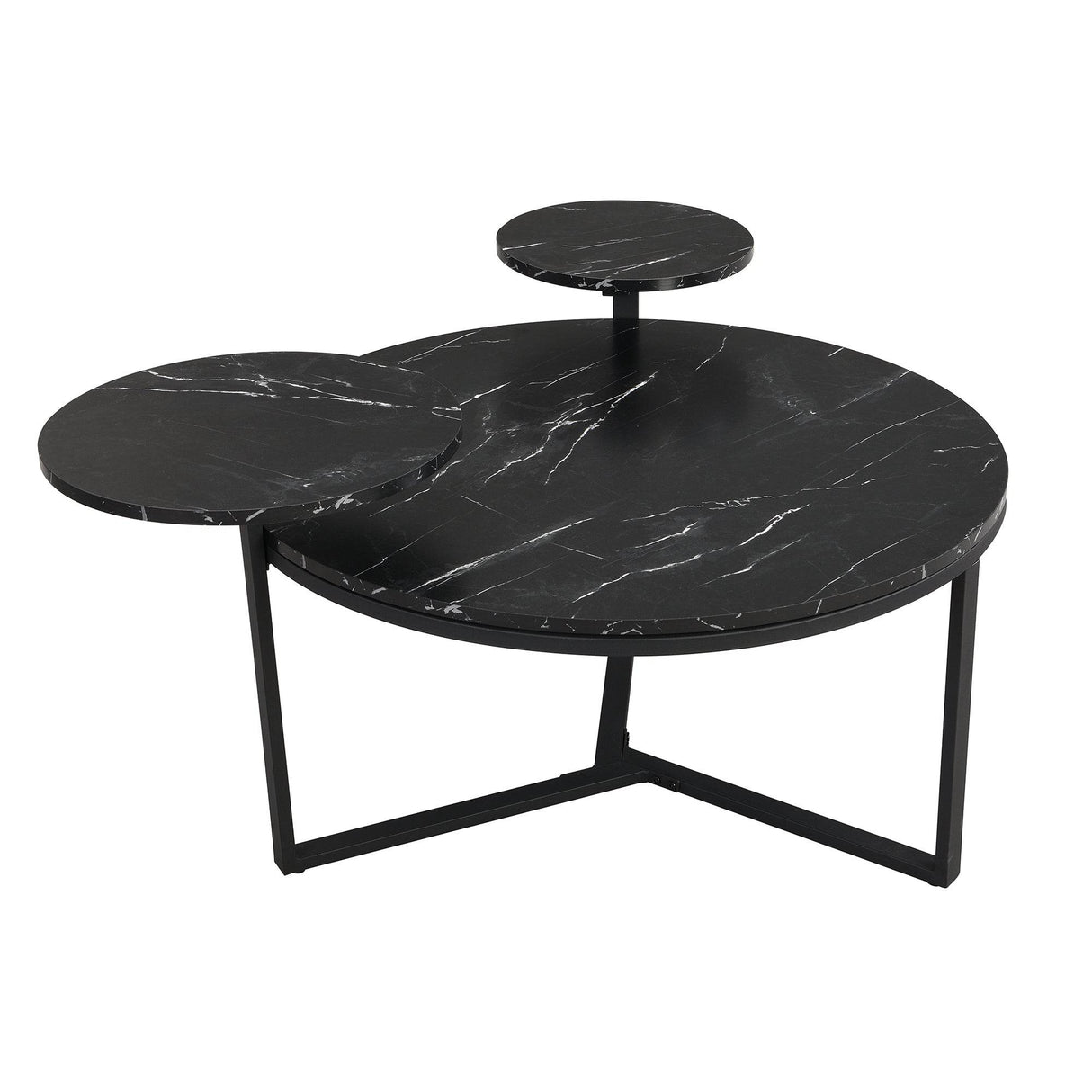 Modern Round Coffee Table With Faux Marble Shelves - Sleep Galleria