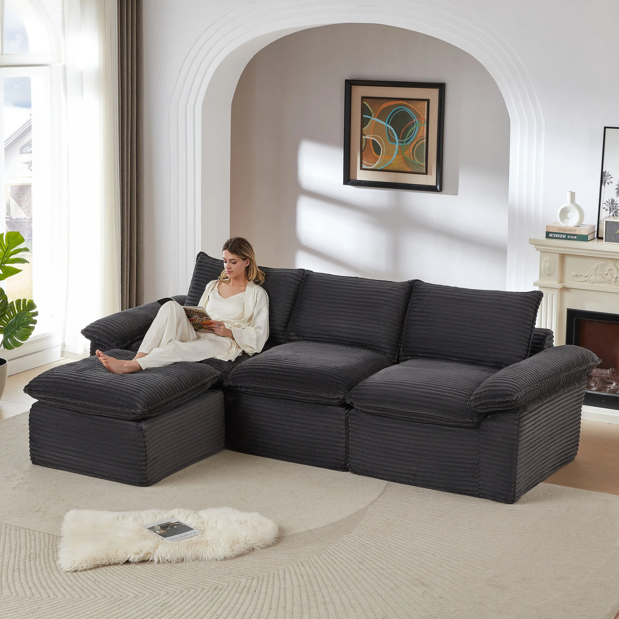 Corduroy Foam Spring 4-Seat Modern Cloud Sofa - Omega Lifestyles