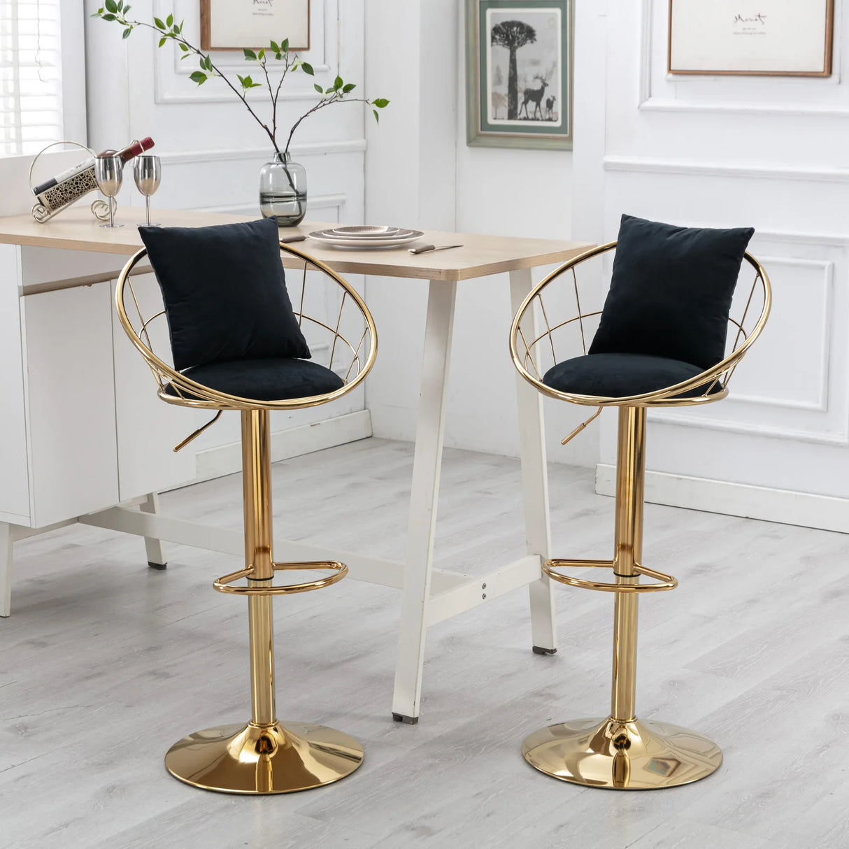 Set Of 2 Black Velvet Adjustable Height Bar Chairs - Omega Lifestyles