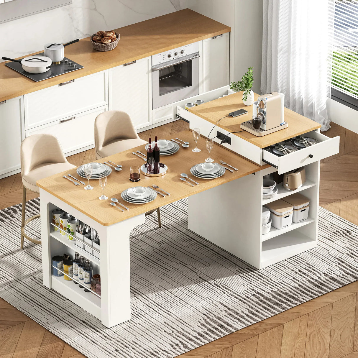 Extendable Dining Table Kitchen Island With Storage - Omega Lifestyles
