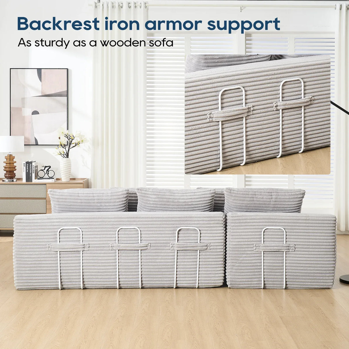 Modern L-Shaped Memory Foam Sectional Sofa With Corduroy - Omega Lifestyles