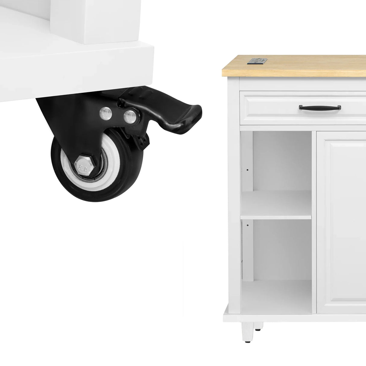 47-Inch Extendable Rubber Wood Veneer Kitchen Island - Omega Lifestyles