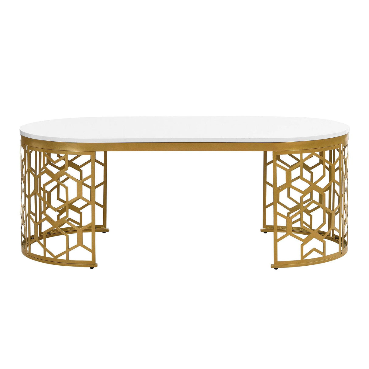 Modern Oval White MDF Gold Metal Coffee Table - Sleep Galleria