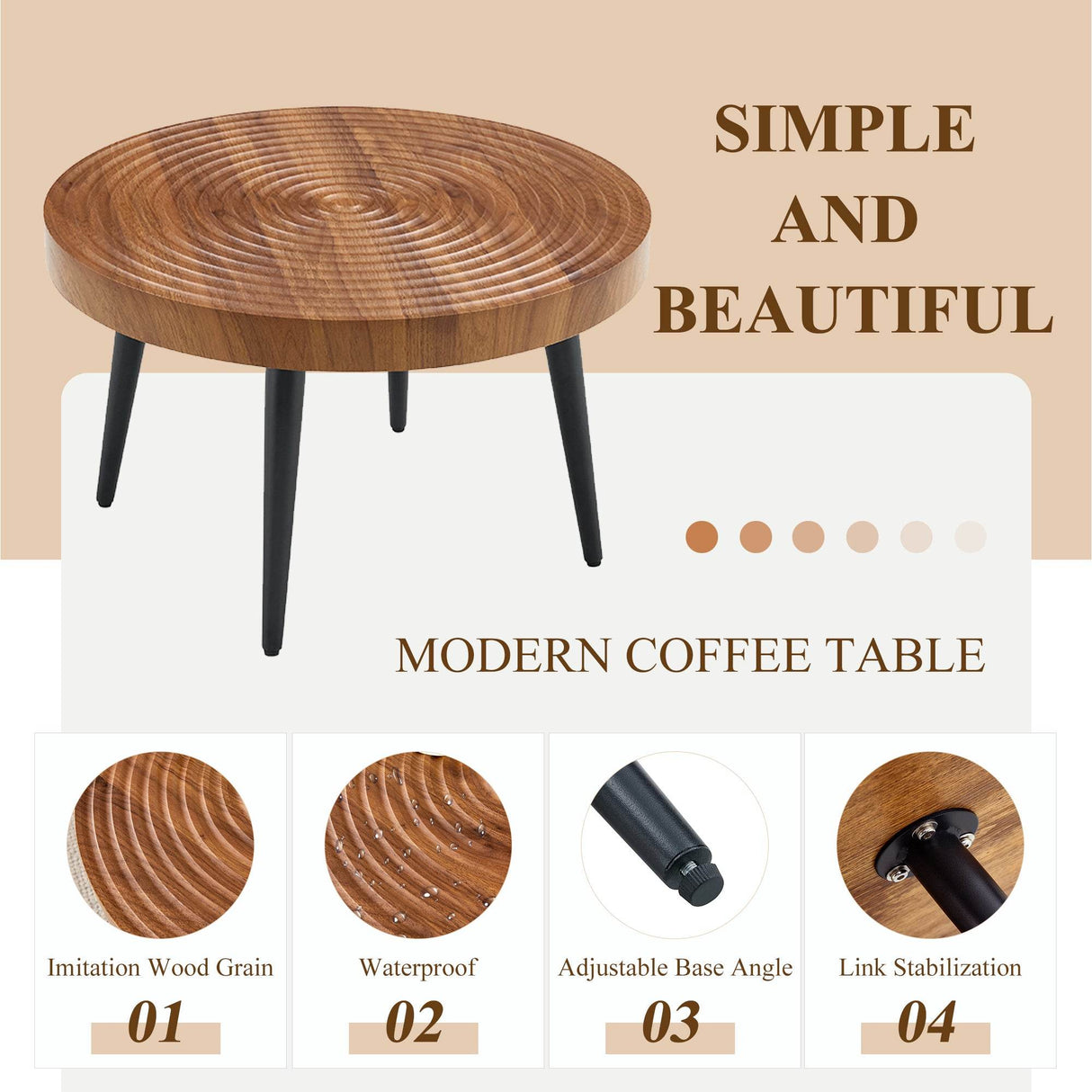 Natural Wood Grain Texture Round Coffee Table - Sleep Galleria