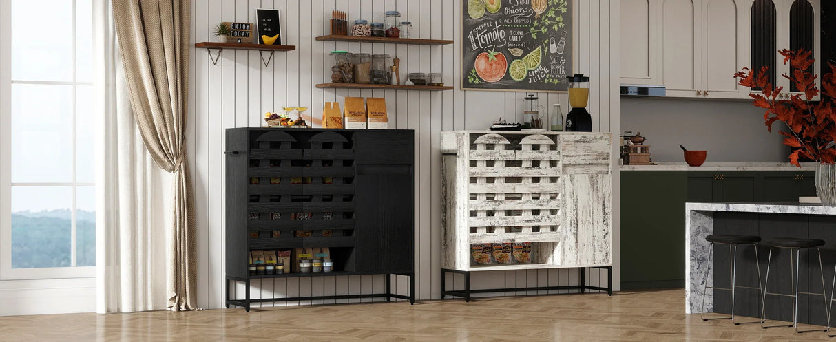 Black Woven Door Buffet Cabinet With Adjustable Storage - Omega Lifestyles