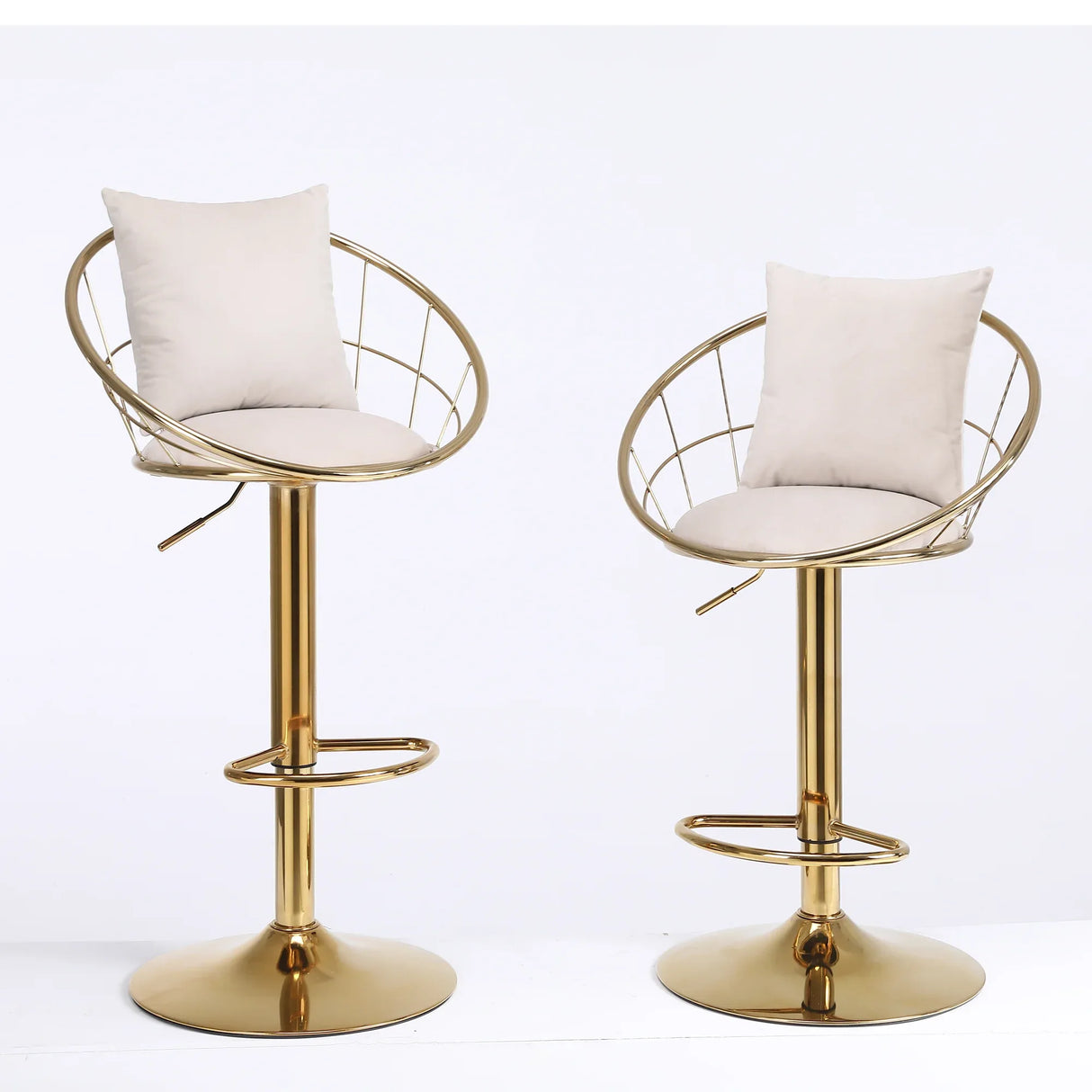 Set Of 2 Off-White Velvet 360-Degree Rotation Bar Chairs - Omega Lifestyles