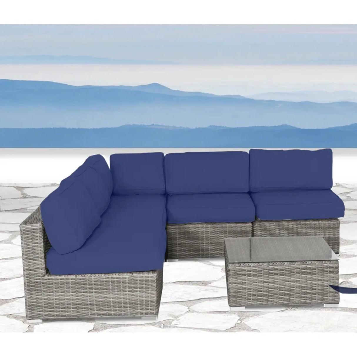 Modern 6-Piece Modular Wicker Patio Furniture Set With Cushions - Omega Lifestyles