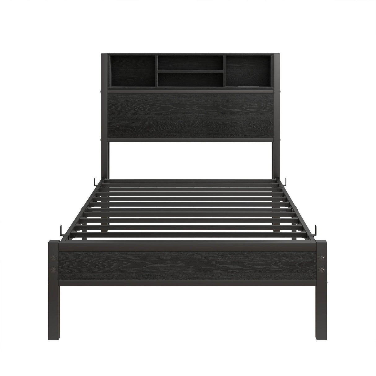 Twin Metal Platform Bed Frame With Storage Headboard Charging Station - Omega Lifestyles