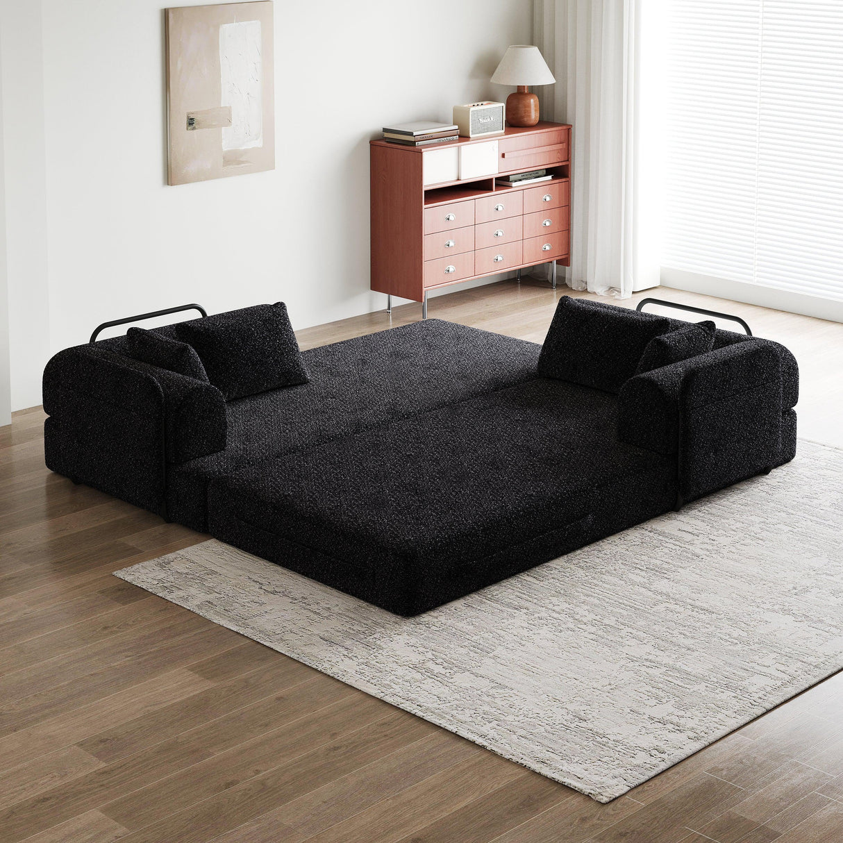 Convertible Chenille Sleeper Sofa Bed With Storage Pocket - Omega Lifestyles