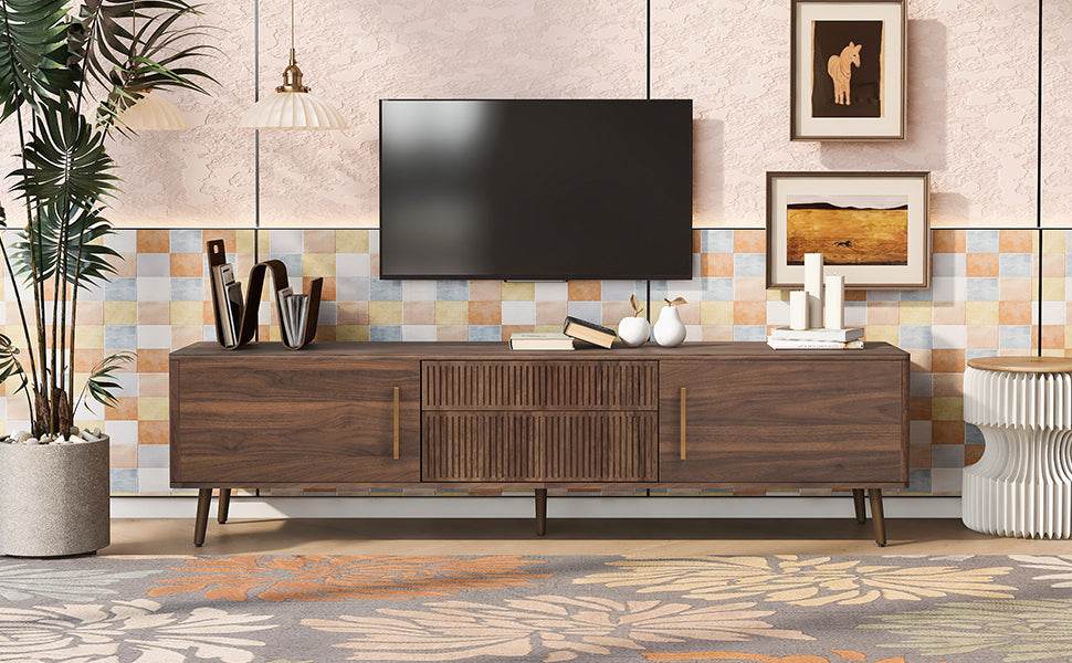 Mid Century Modern Walnut Wood TV Stand With Storage - Sleep Galleria