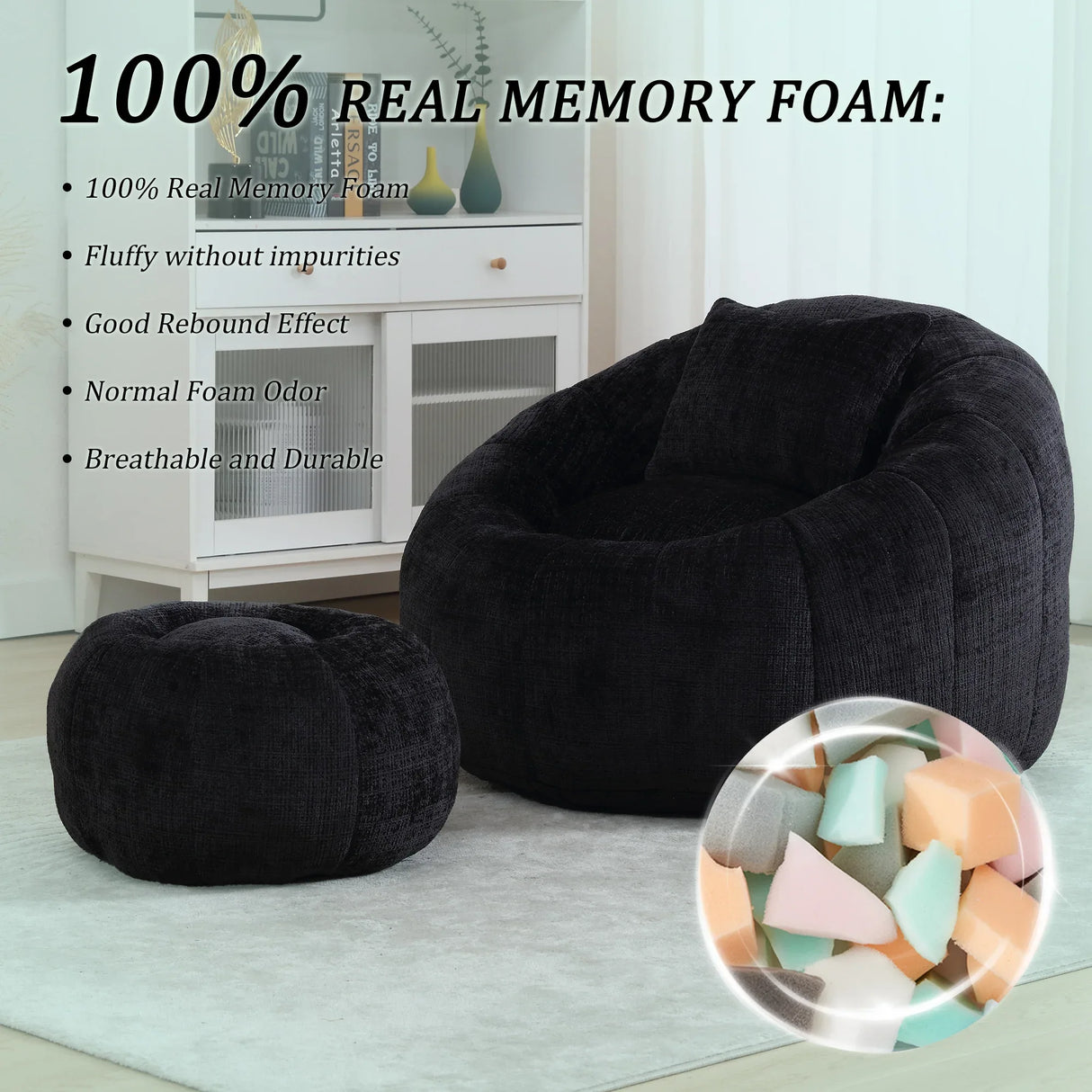 Chenille Memory Foam Lazy Sofa With Ottoman - Omega Lifestyles