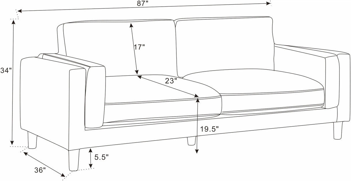 Dark Green Corduroy Upholstered Square Arm 3-Seat Sofa - Omega Lifestyles