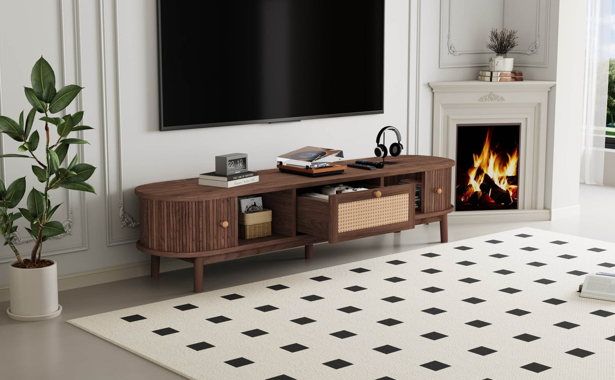 Modern Solid Wood Rattan Media Console TV Stand - Sleep Galleria