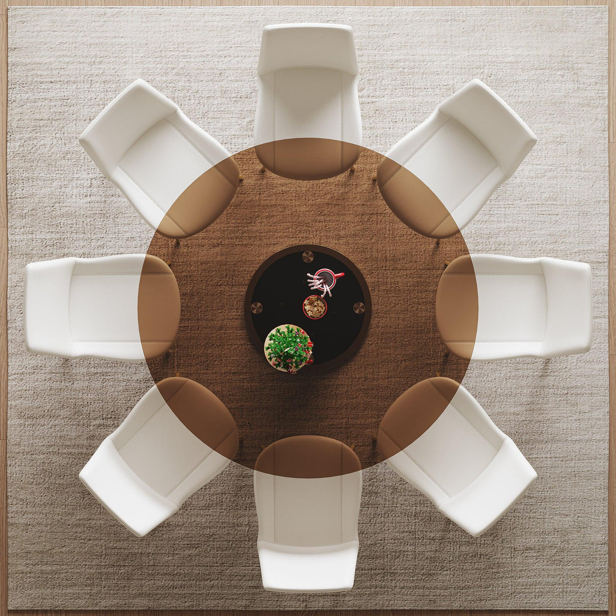 53-Inch Smoked Glass Round Dining Table With Gold Base - Omega Lifestyles