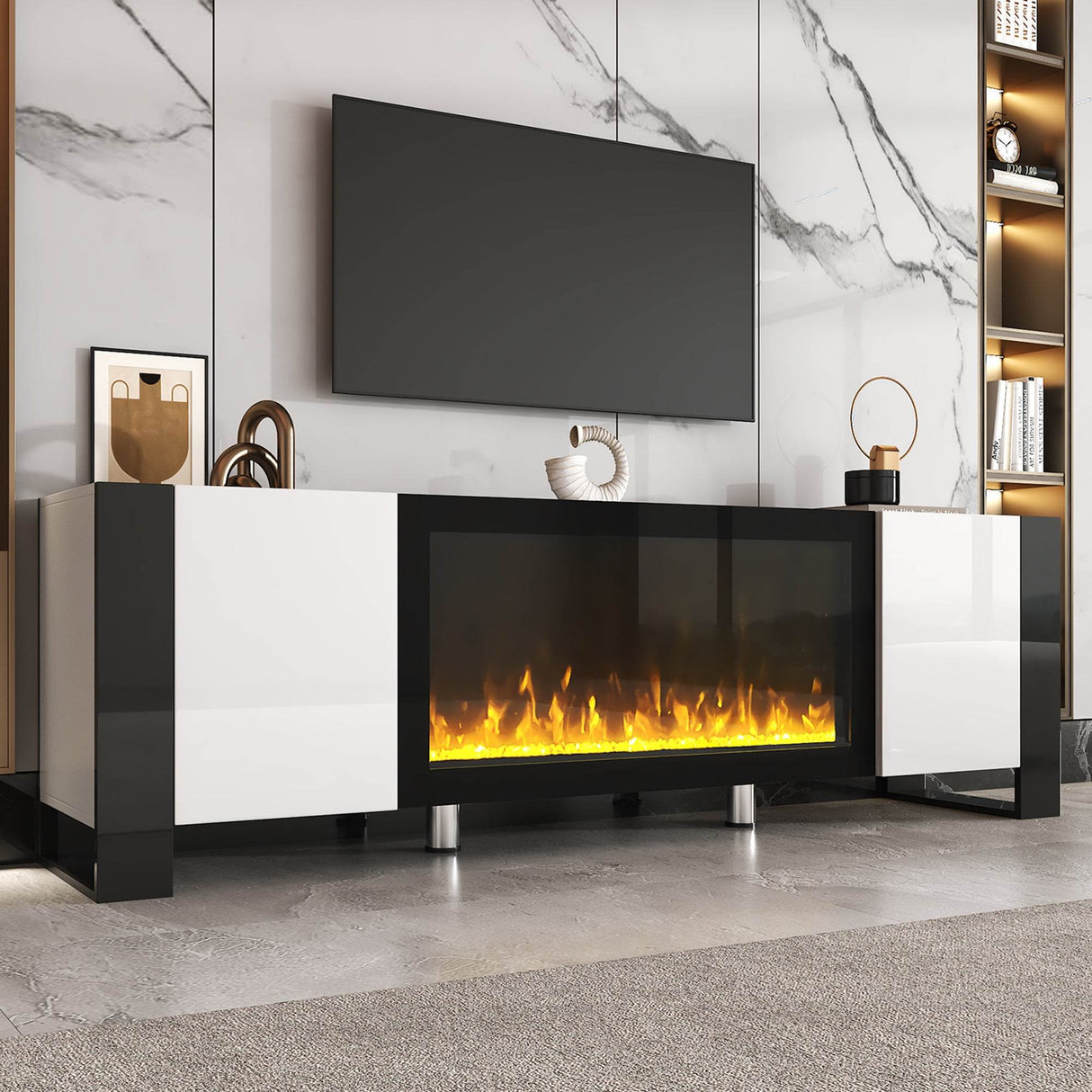 Modern White TV Stand With 34-Inch Electronic Fireplace - Sleep Galleria