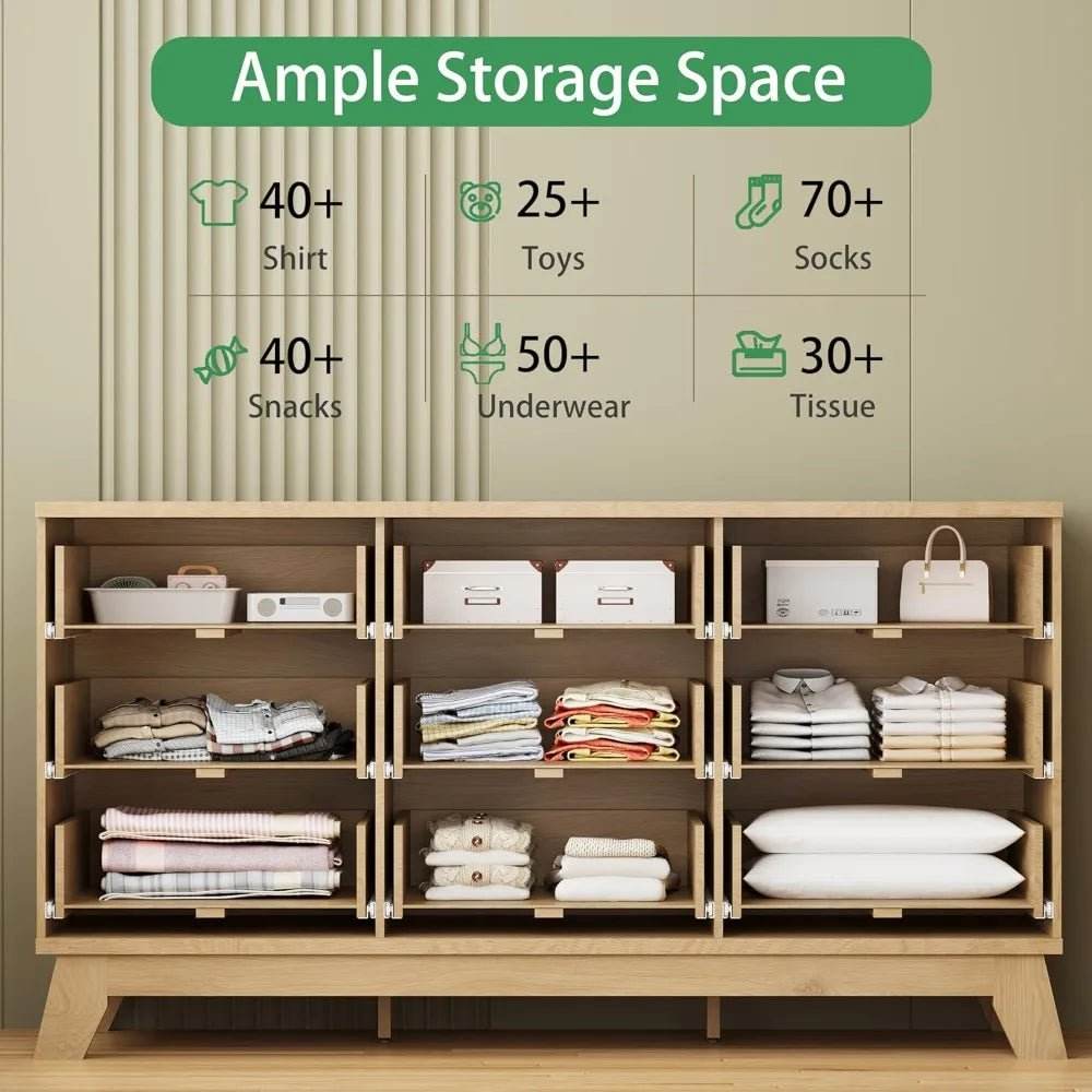 57-Inch Modern Fluted Wood Dresser With 9 Drawers - Omega Lifestyles