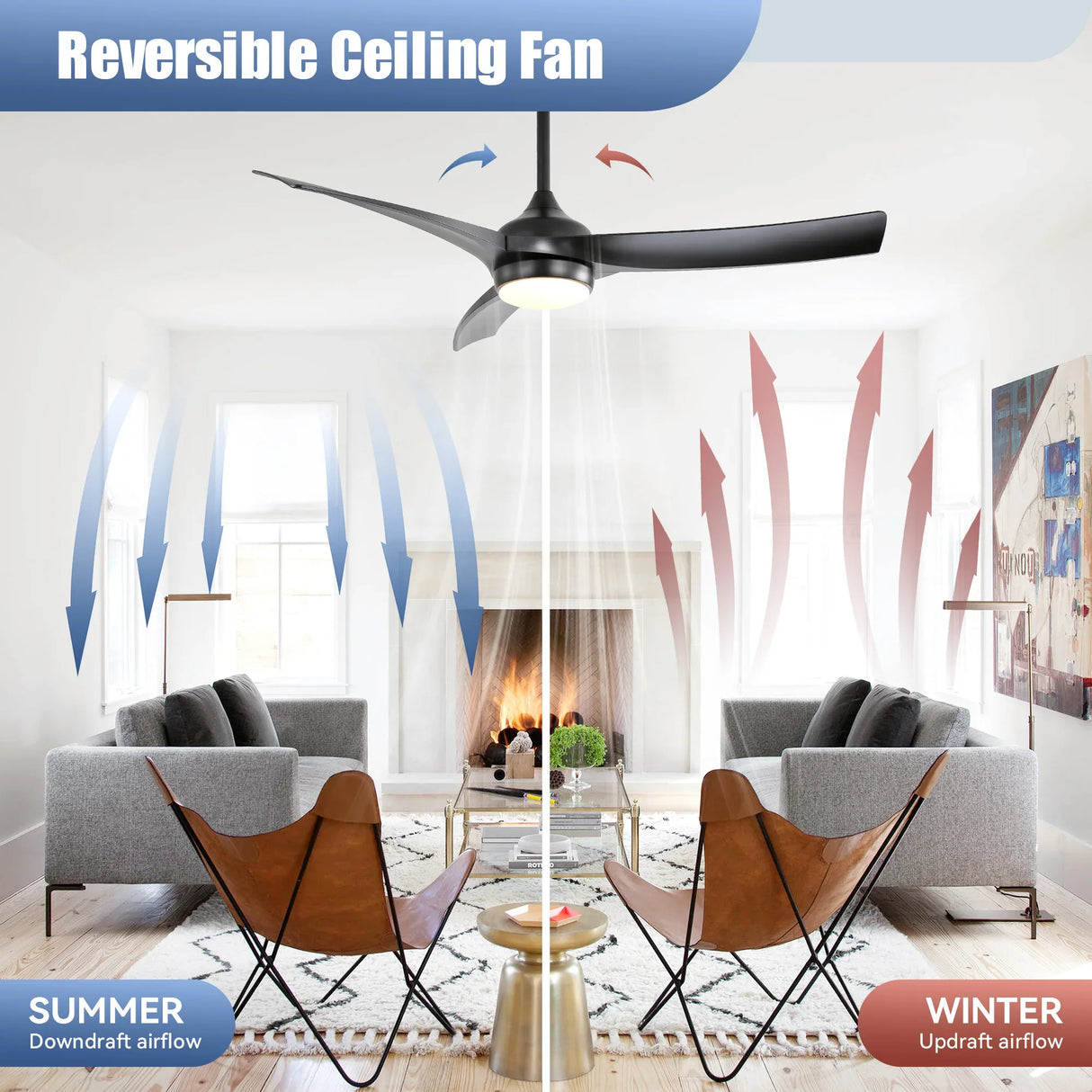 52-Inch Remote Controlled Energy-Efficient Black Ceiling Fan With Light - Omega Lifestyles