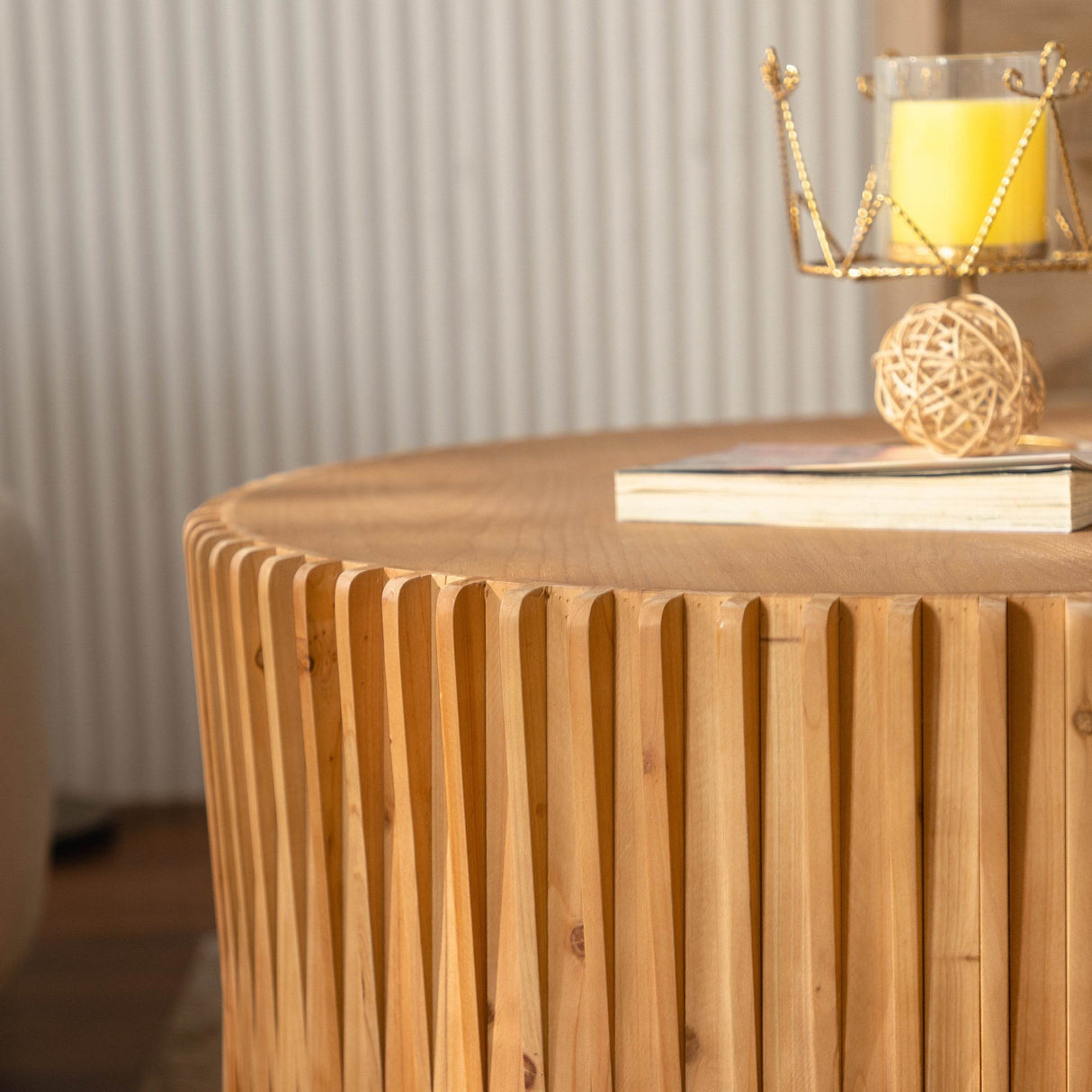 Vintage Style Natural Wood 2-Piece Round Coffee Table Set - Sleep Galleria