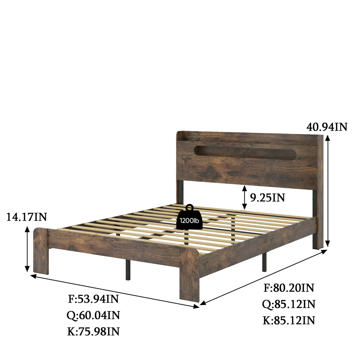 Full Wood Platform Bed Frame With Storage USB - Omega Lifestyles