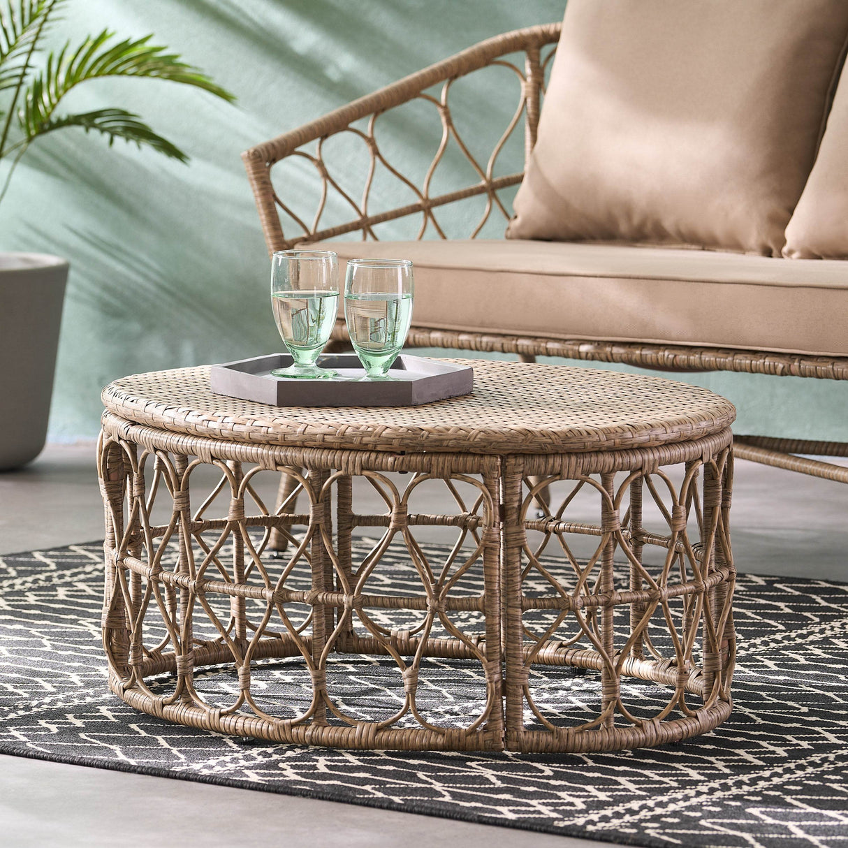 Boho Wicker Rattan Outdoor Brown Coffee Table - Sleep Galleria