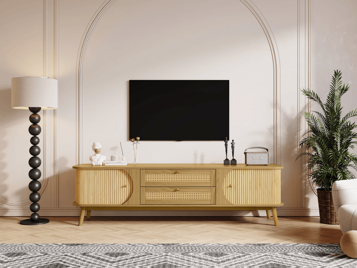 Rattan Solid Wood TV Stand With Storage Drawers - Sleep Galleria