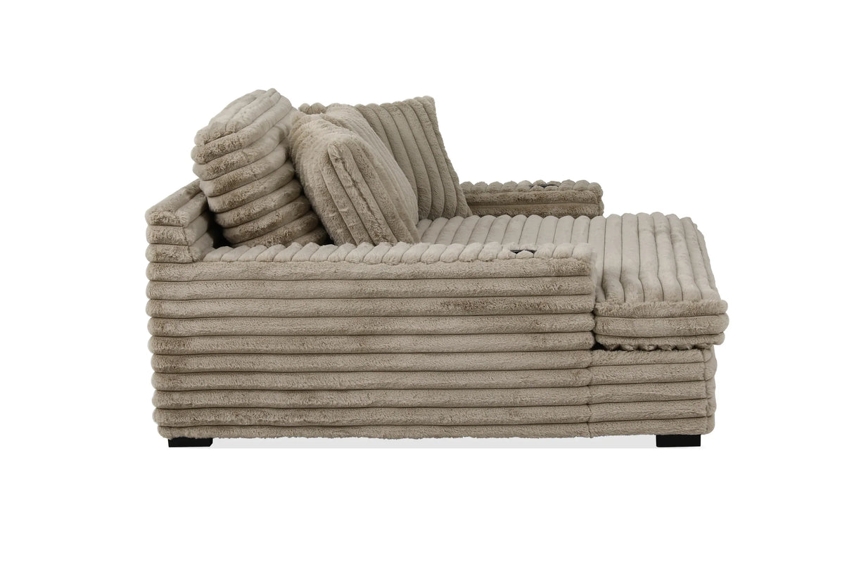 Corduroy Jumbo Chaise Armchair With Dual Cup Holders - Omega Lifestyles