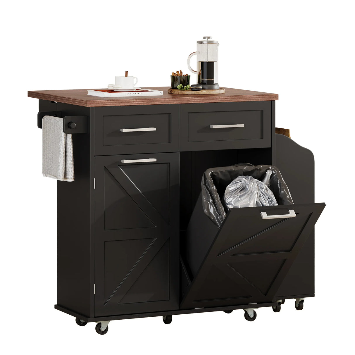 Farmhouse MDF Kitchen Island With Drop Leaf And Storage - Omega Lifestyles