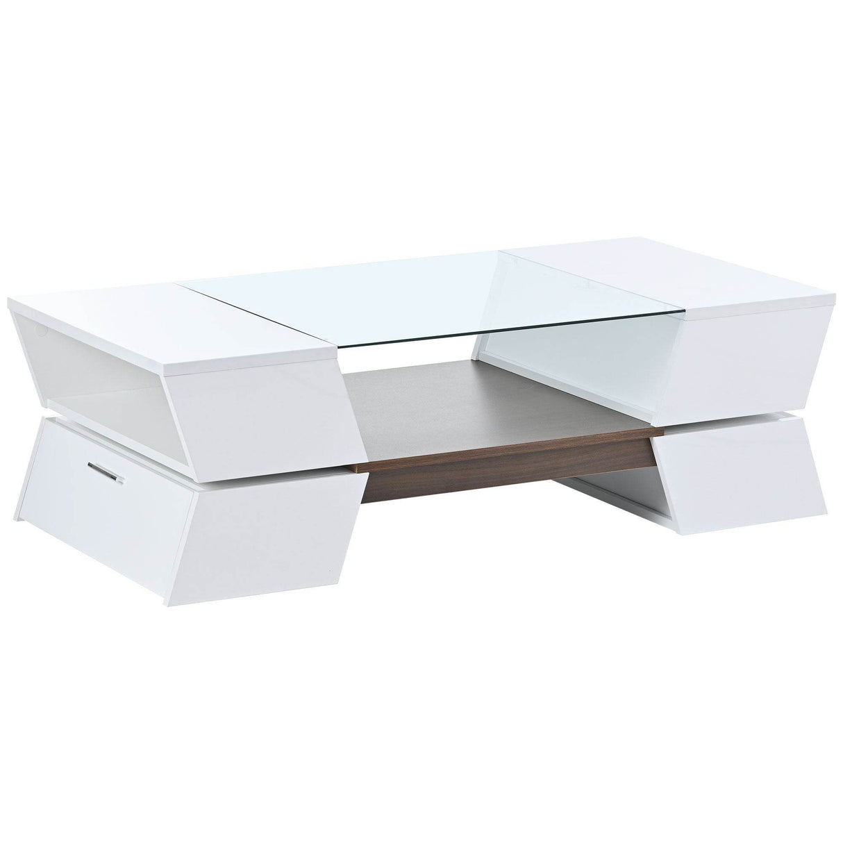Modernist 2-Tier White Glass Top Coffee Table - Sleep Galleria