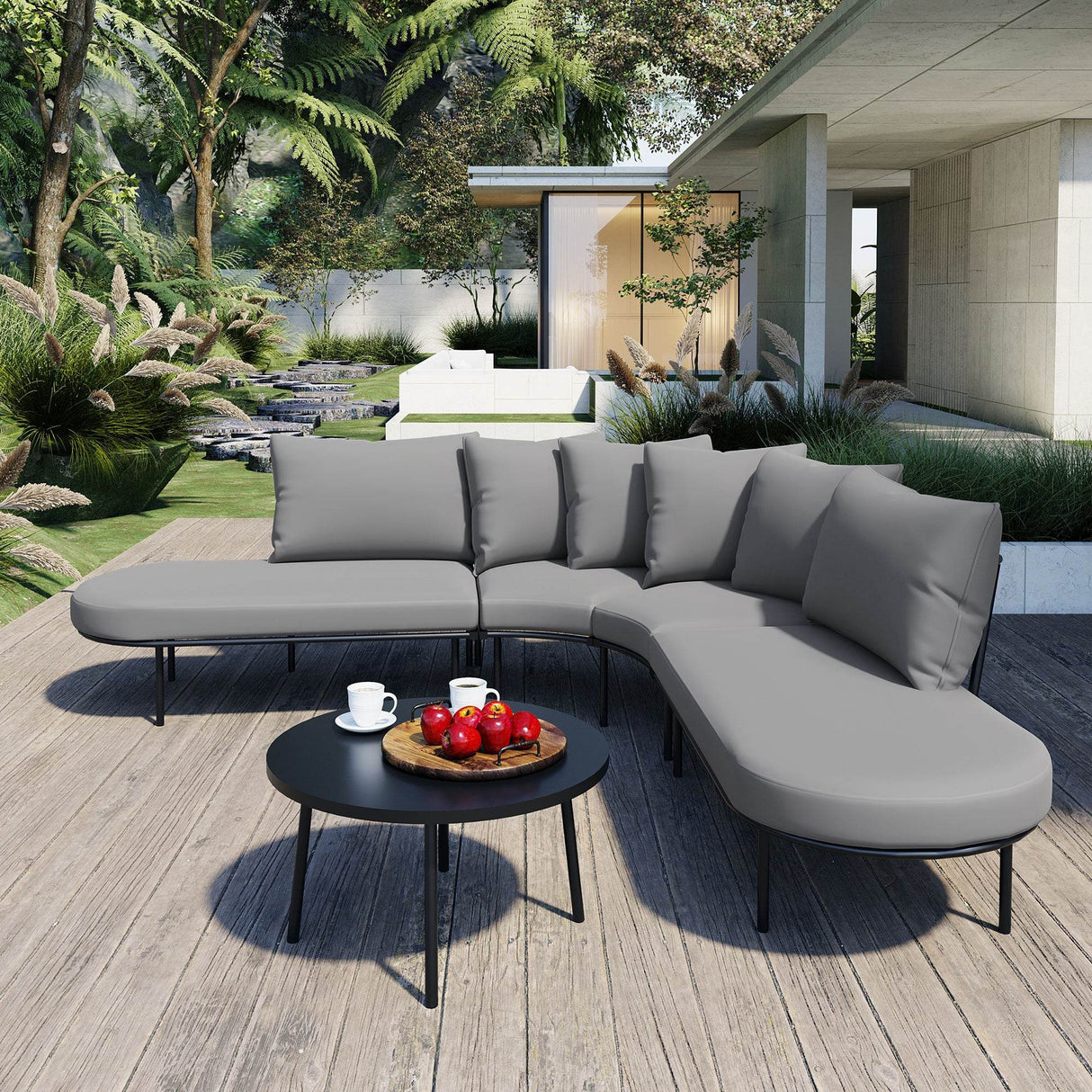 Half-Moon Curved Iron Frame Outdoor Patio Sofa Set