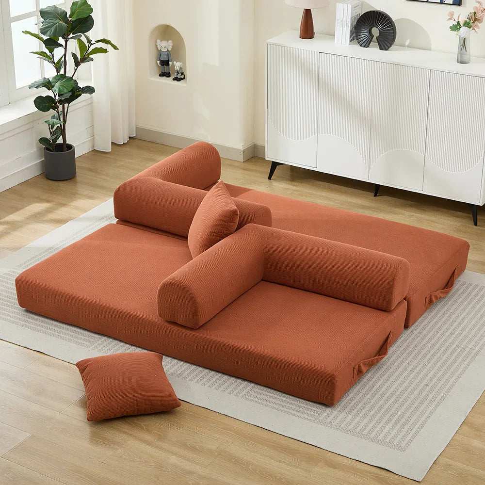 Corduroy Folding Sofa Bed With Foam Mattress And Pillows - Omega Lifestyles