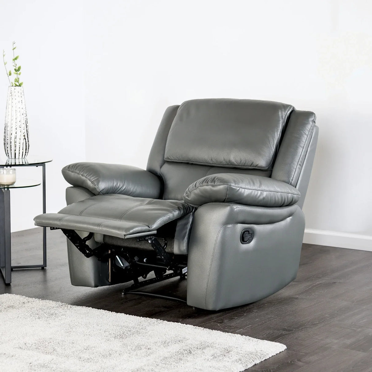 Transitional Dark Gray Leather Match Recliner Chair - Omega Lifestyles